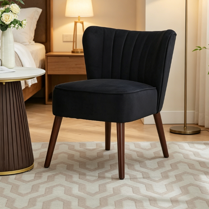 Black Velvet Armless Leisure Chair with Solid Wood Legs (136 kg Capacity)